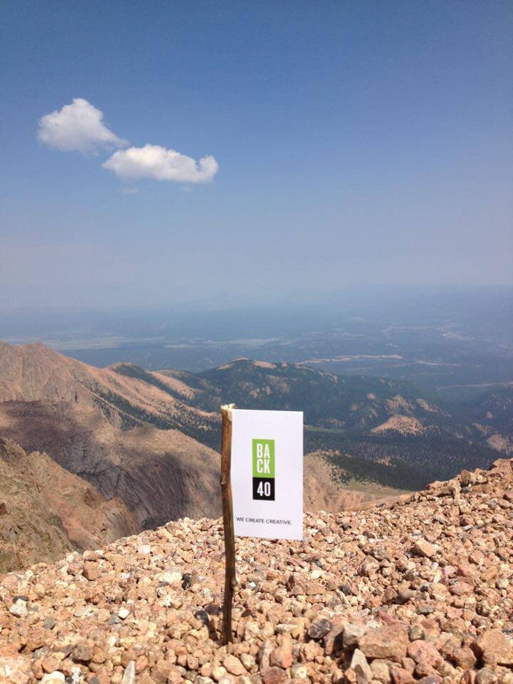 Back40 Design flag on Pikes Peak in Colorado