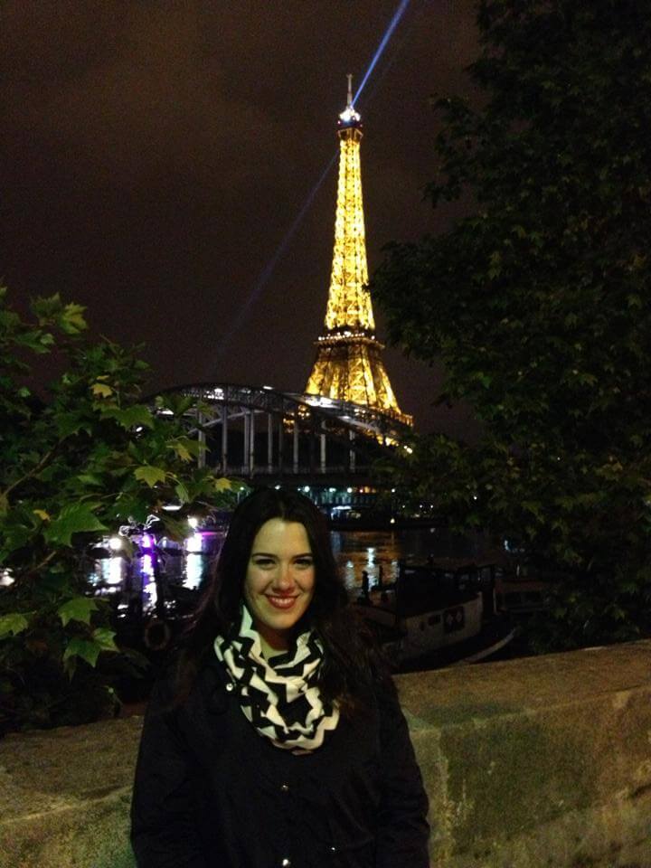 Maggie in front of Eiffel Tower