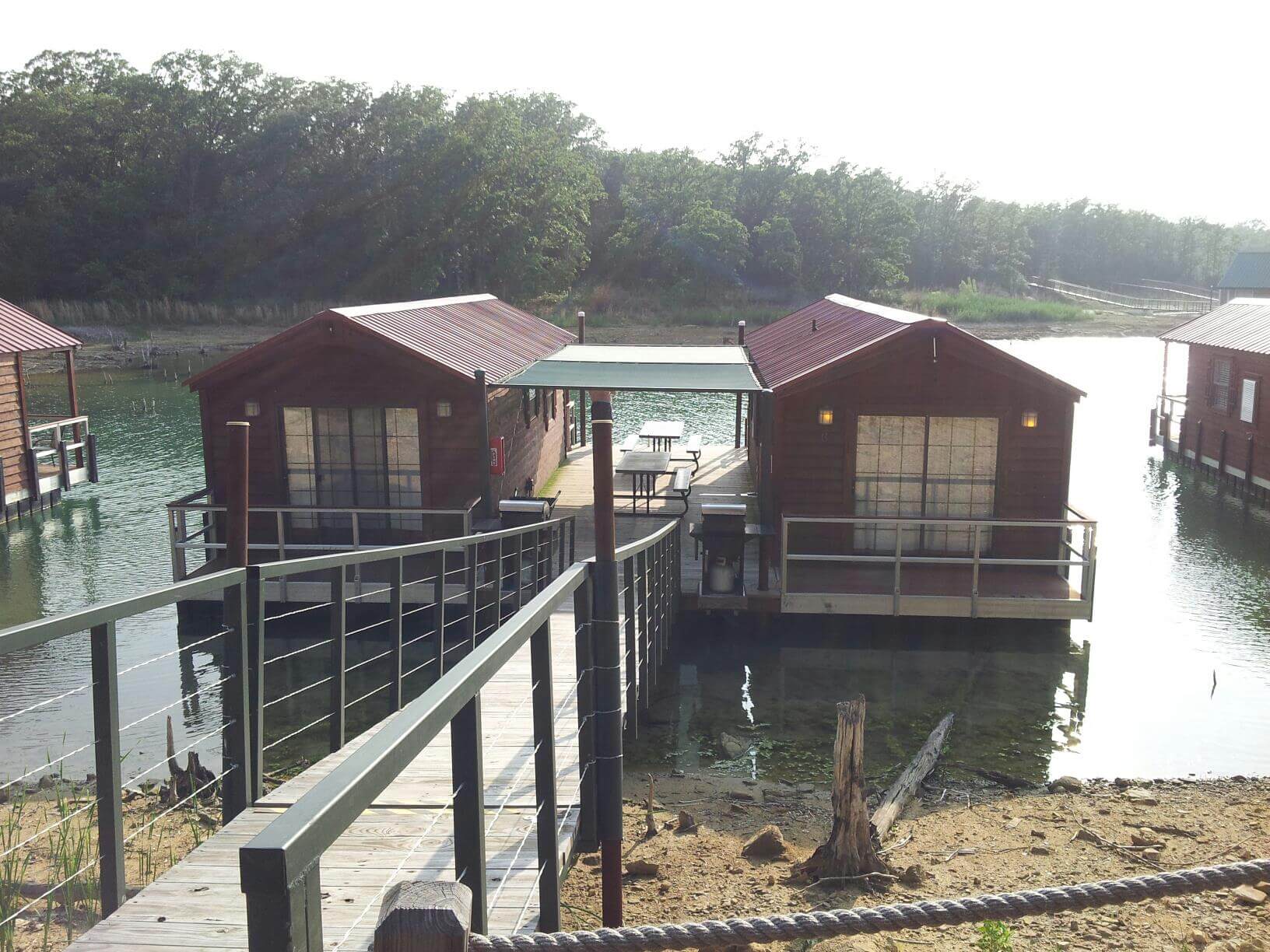 Floating cabins at Lake Murray