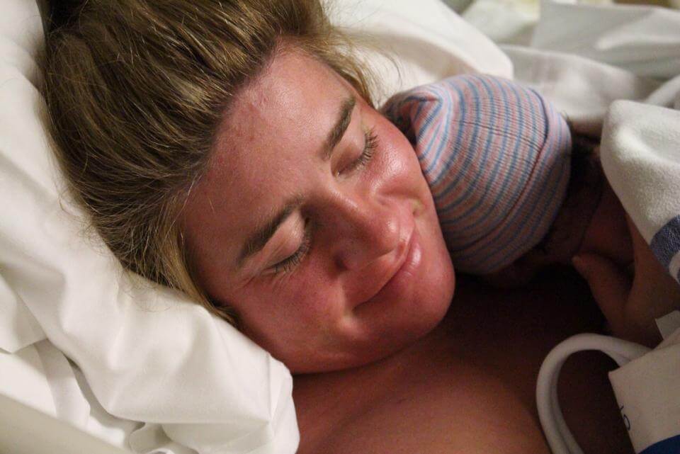 Amy in the hospital with new baby