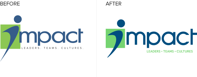 Before and after of the Impact logo.