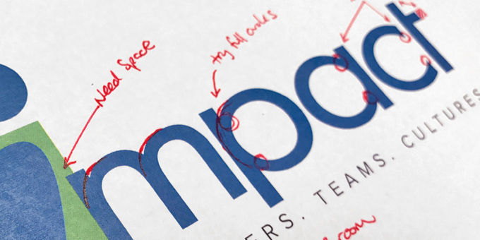 Initial markup on Impact's logo.