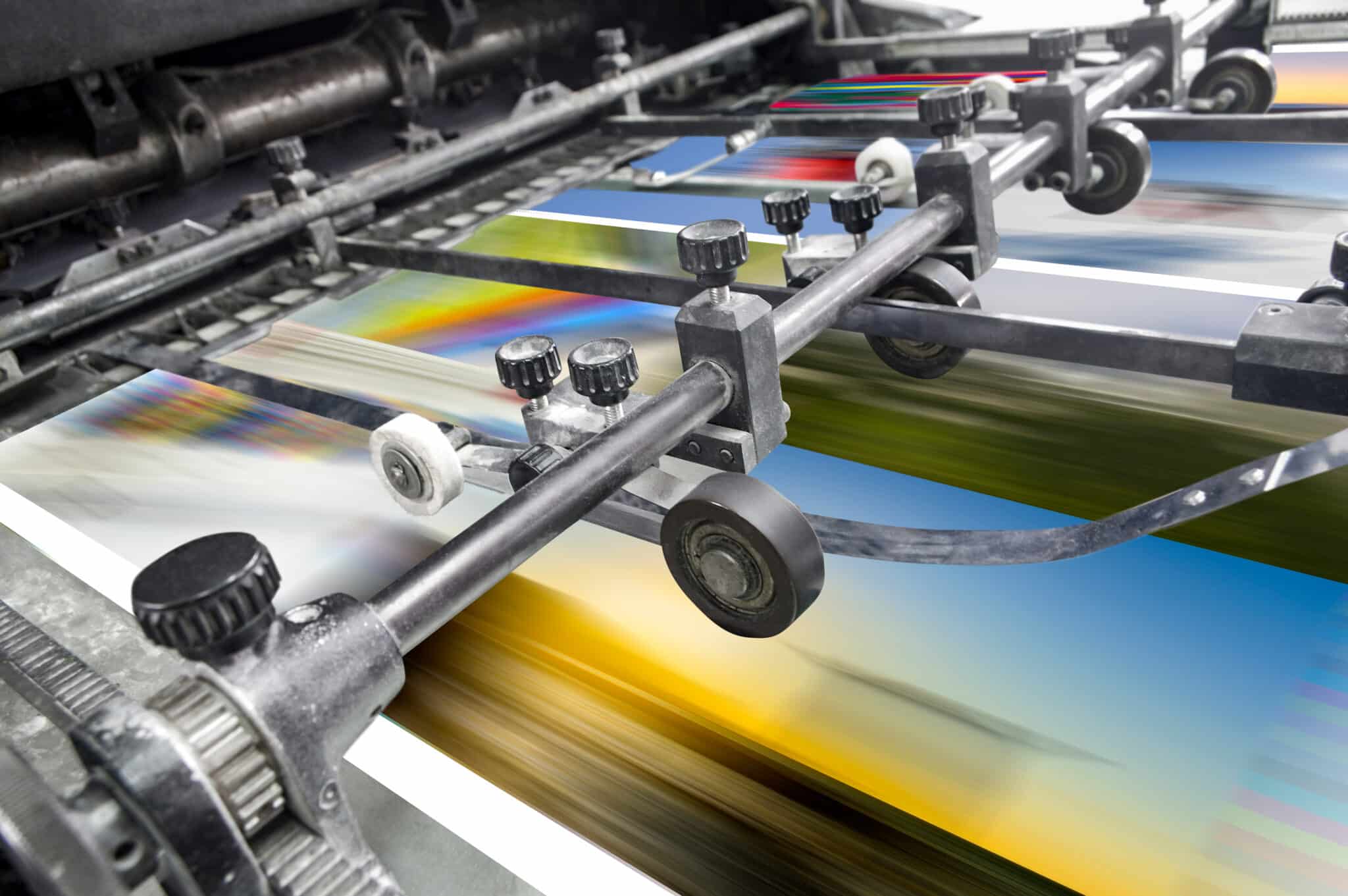 Magazine, Brochure, Poster, Flyer print. Polygraphic process in a modern printing house